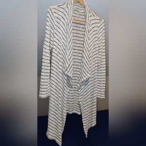 Striped Open-Front Women's Cardigan Sweater - Cream & Brown